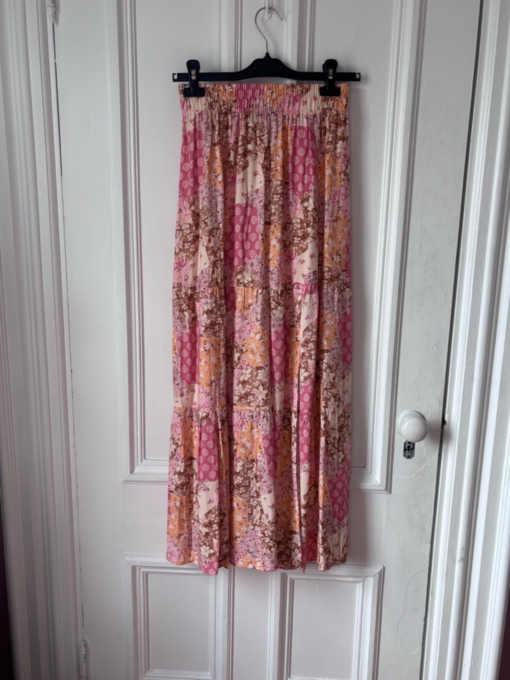 Women’s Wild Skye Tiered Patchwork/Floral Maxi Skirt with Slit Size XS